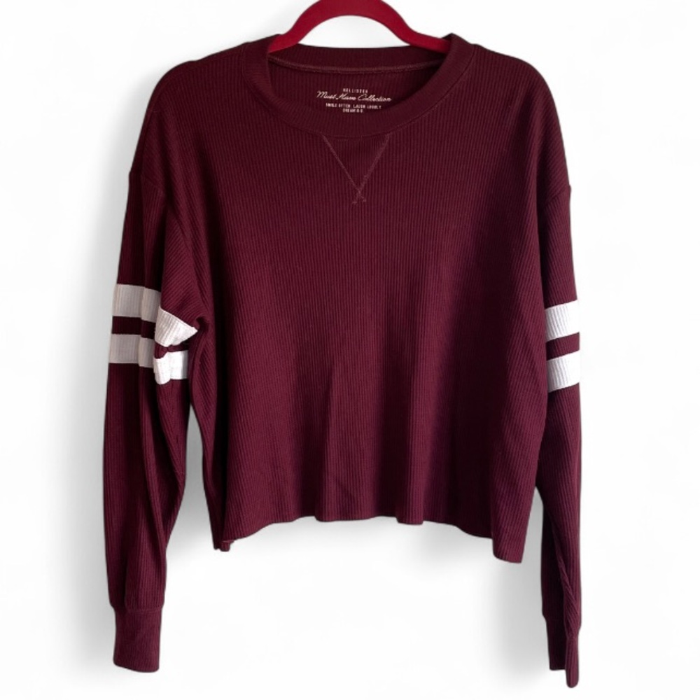 Hollister Burgundy Thermal Waffle Knit Cropped Shirt Size XS
